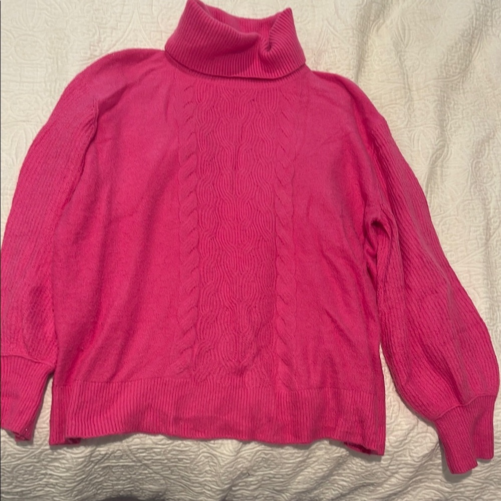 Caslon Pink Turtleneck Cable Knit Sweater